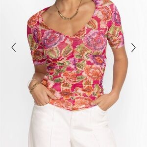 Johnny Was - Jade - Gloriana Floral Multicolor Short Sleeve Mesh Top